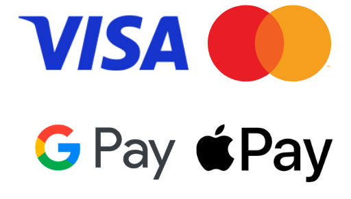 Visa, Mastercard, Google Pay, Apple Pay